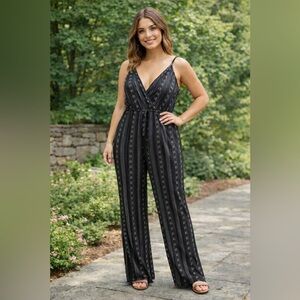 Chic Black Patterned Jumpsuit size small